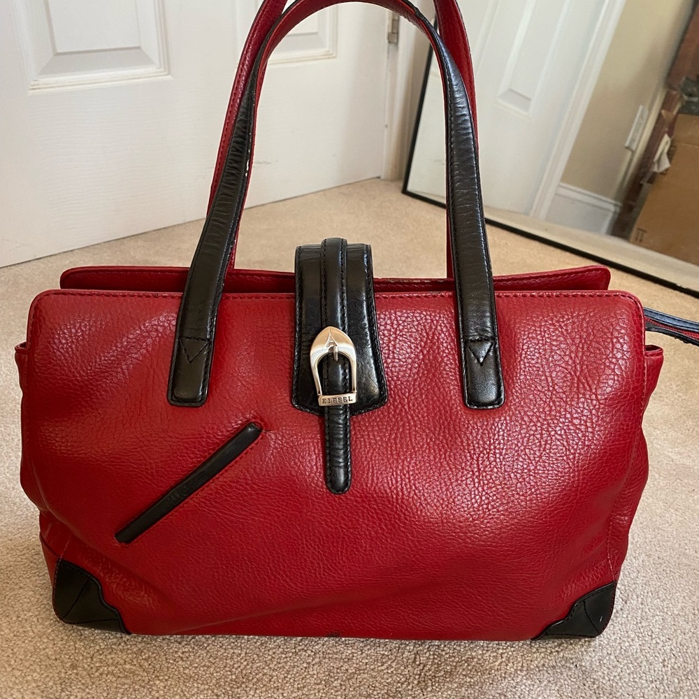 La Tour Eiffel Red Satchel with Black Accents